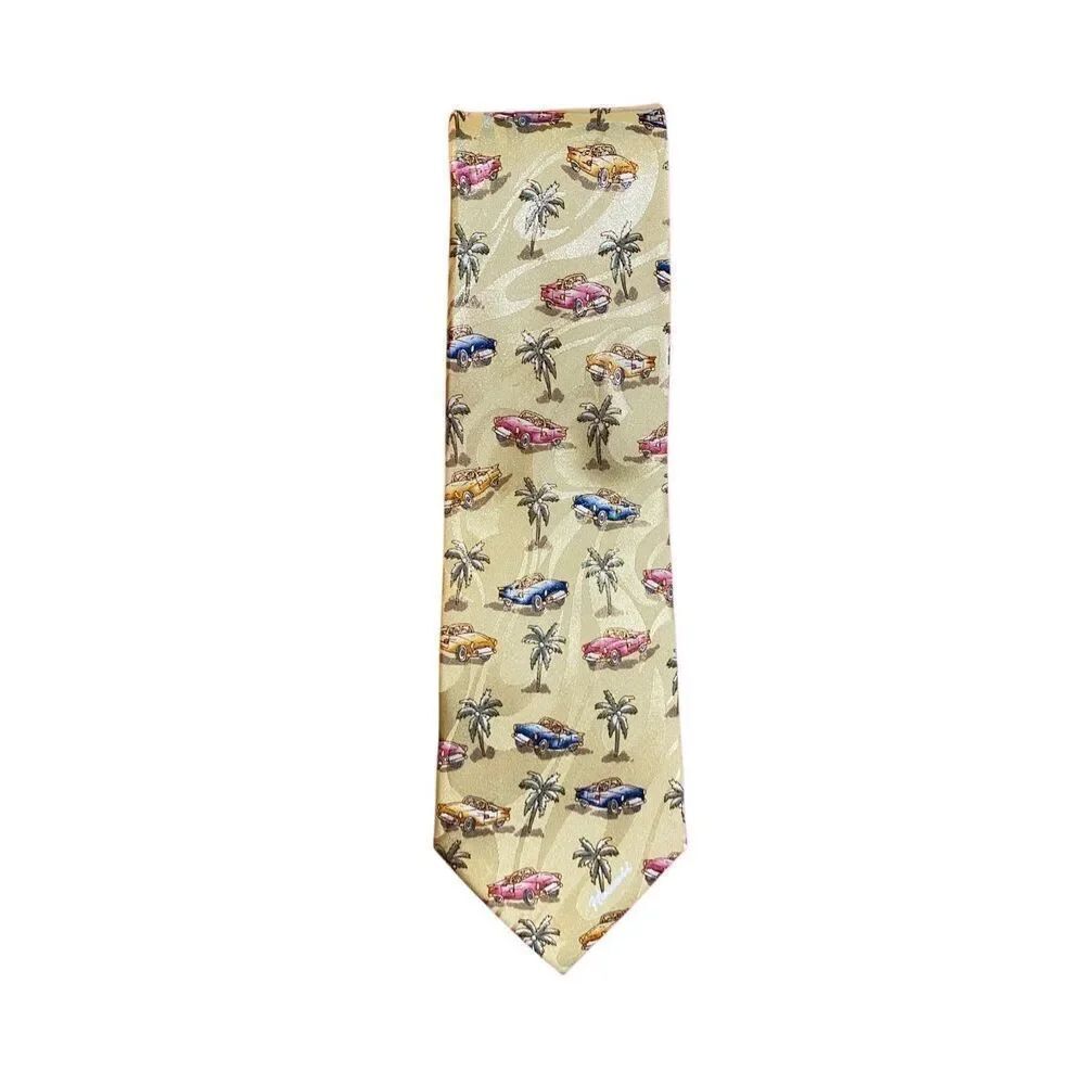 Tropical Hawaii handmade convertible, car, print palm tree necktie